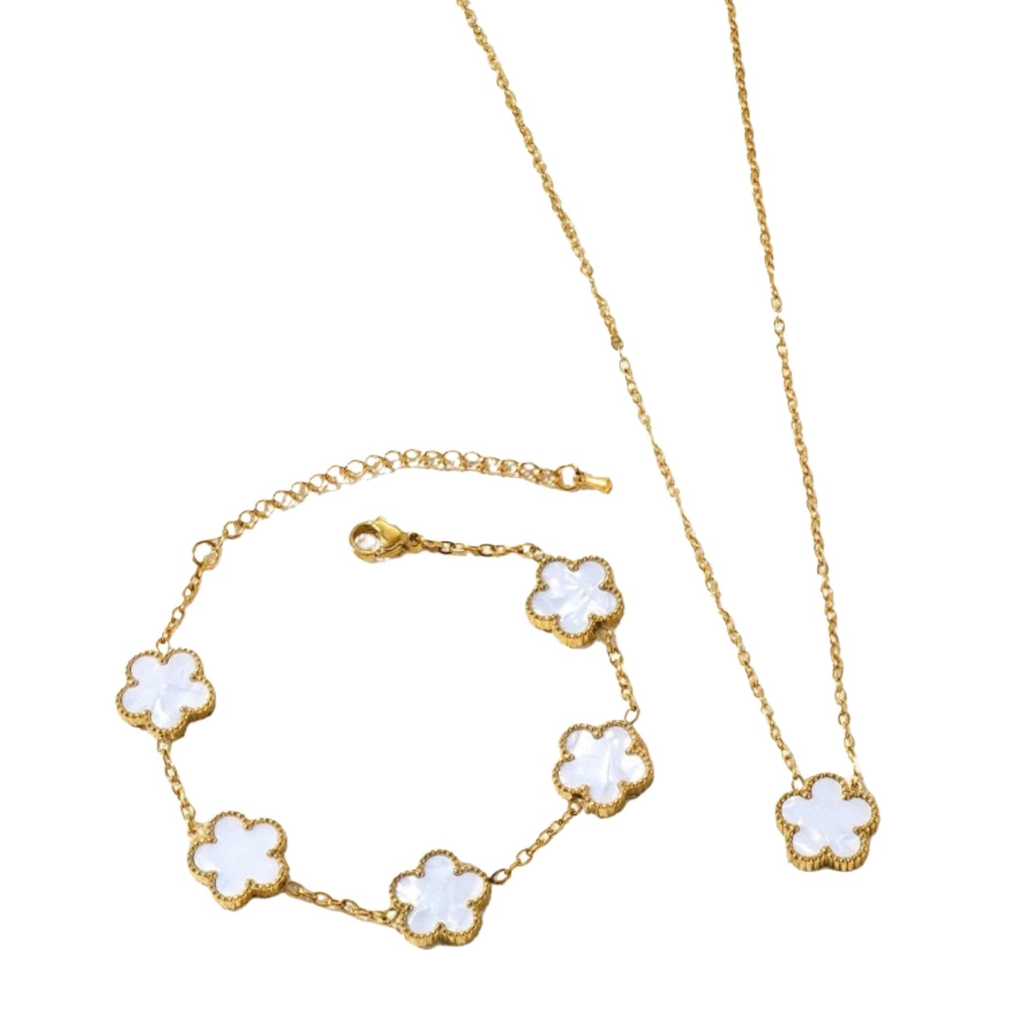 Oferta Colar & Pulseira Flor De Cinco pétalos Blanco