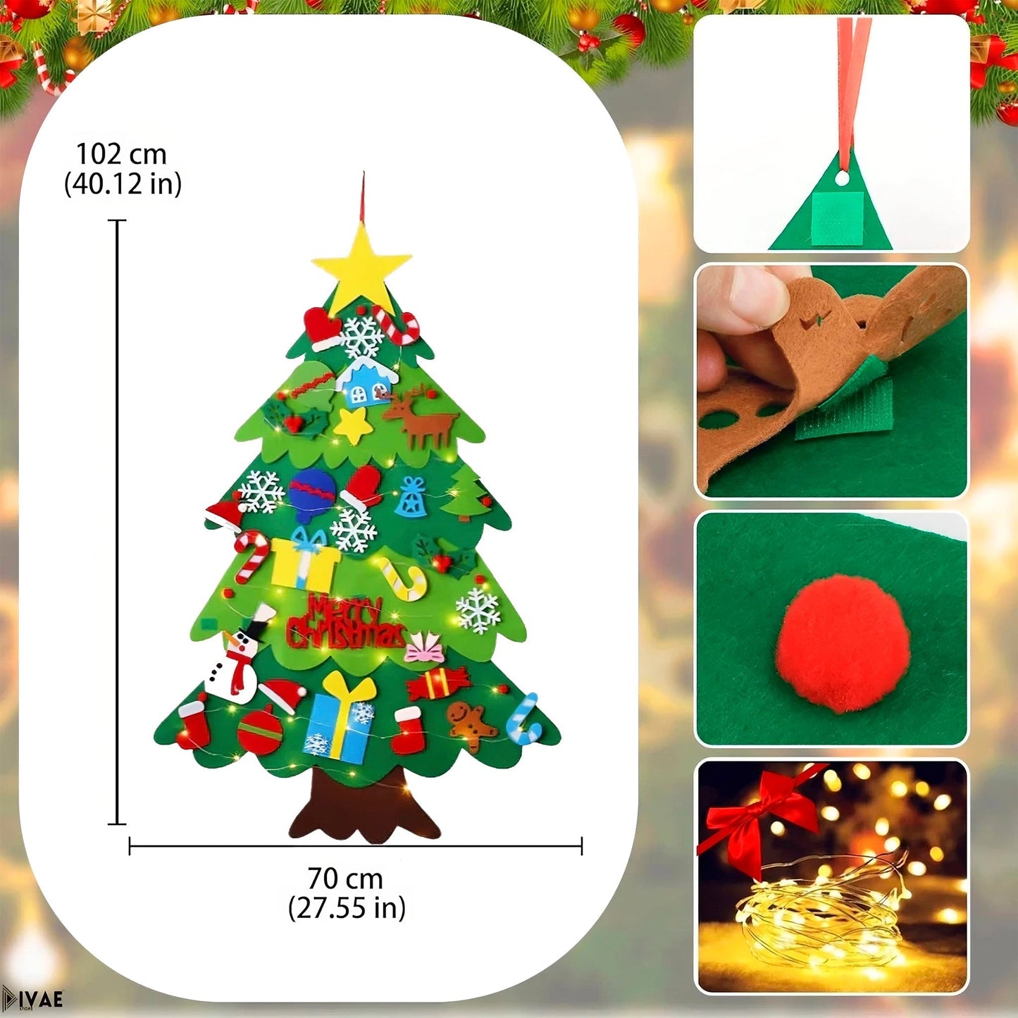 Árbol de Navidad + 25 Decoraciones + 3m de Luces