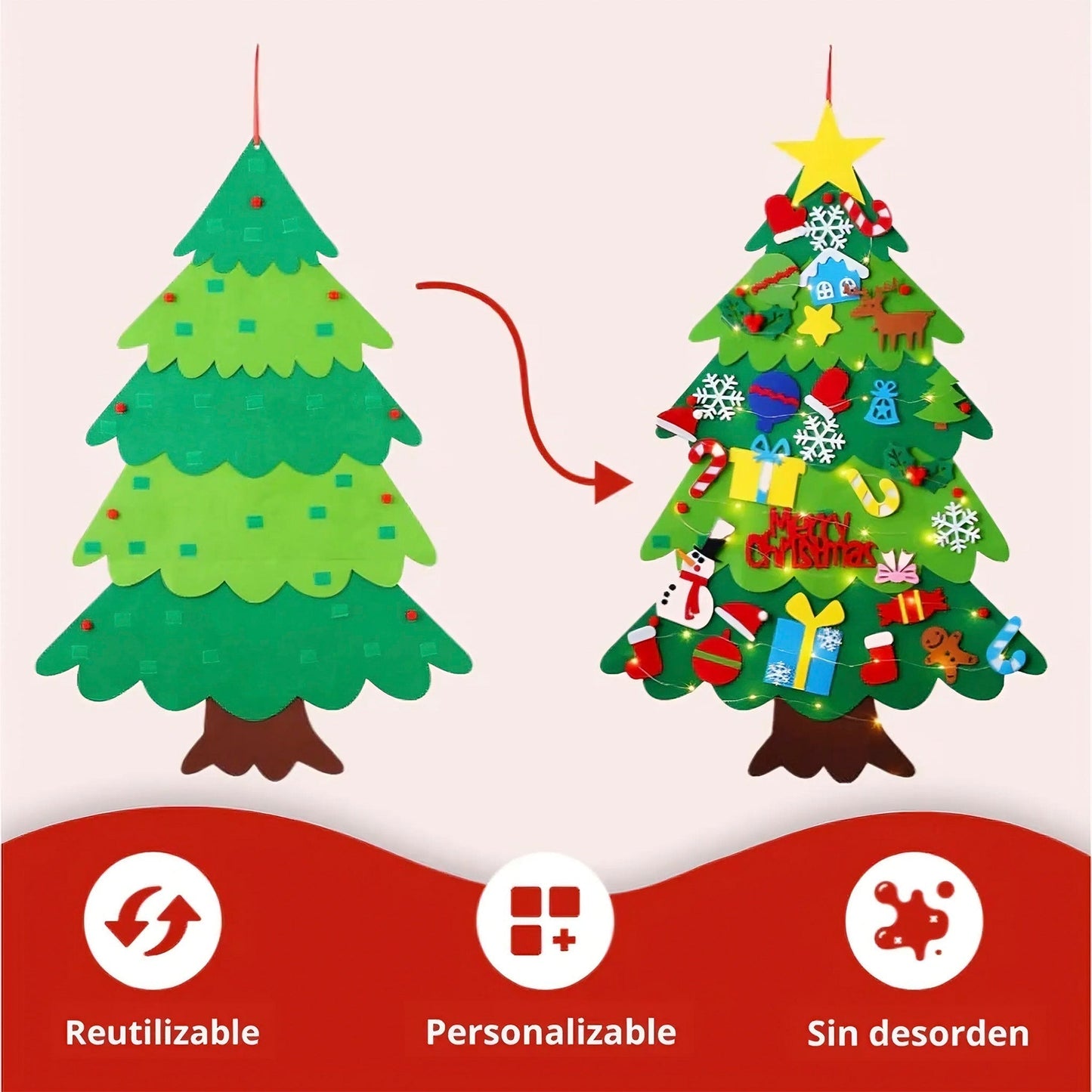 Árbol de Navidad + 25 Decoraciones + 3m de Luces