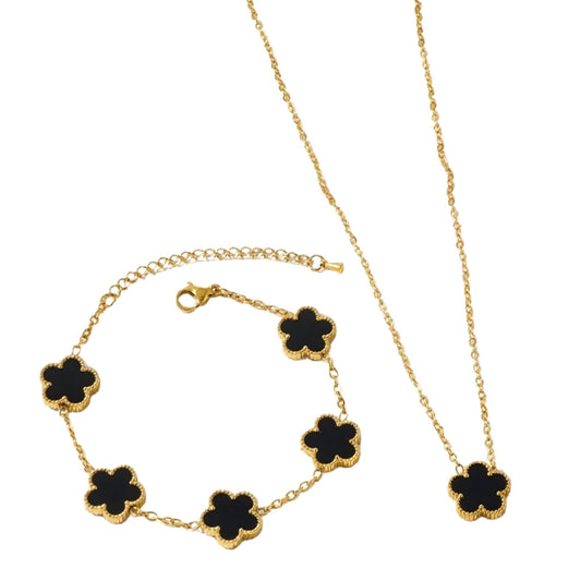 Oferta Colar & Pulseira Flor De Cinco pétalos negro